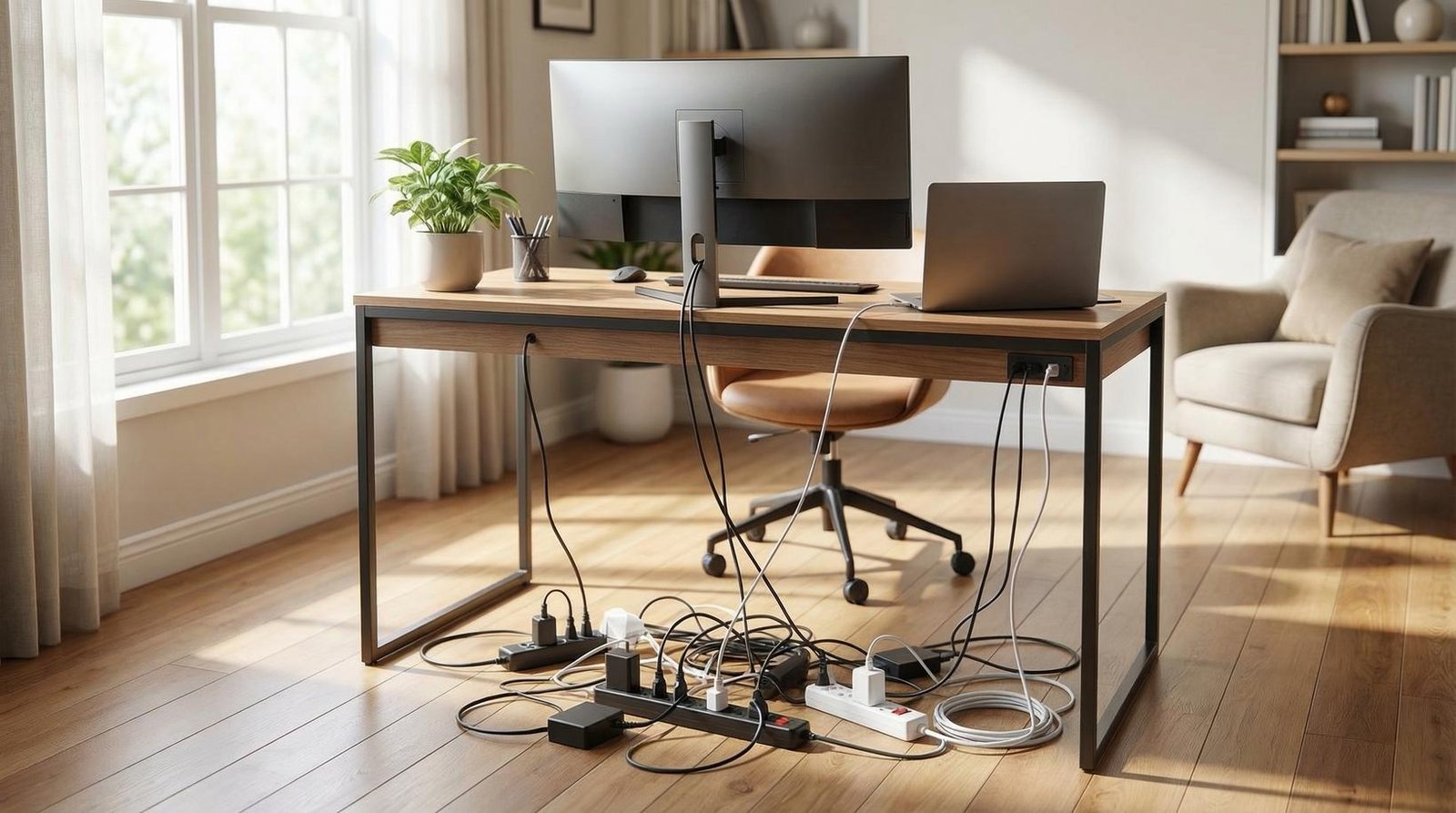 workspace organization, cable tidy, desk cable management