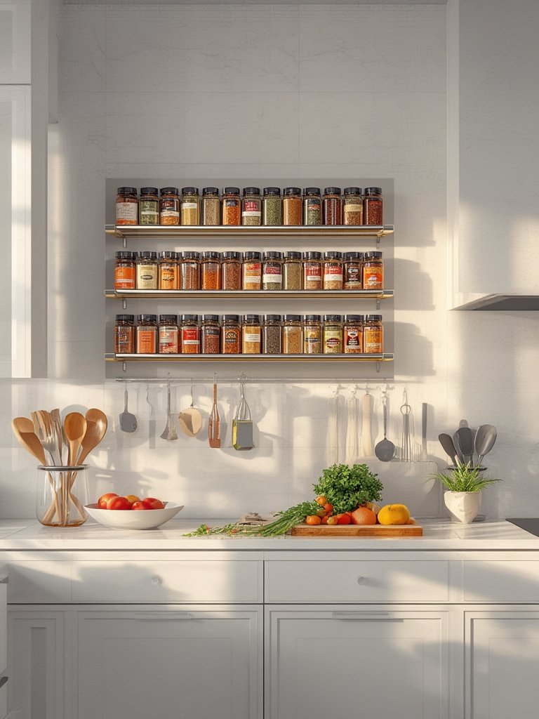 magnetic spice rack for fridge; magnetic spice shelves; magnetic spice storage for small kitchen; magnetic spice jars; side of fridge spice rack; magnetic kitchen organizer; renter friendly spice storage; magnetic seasoning rack