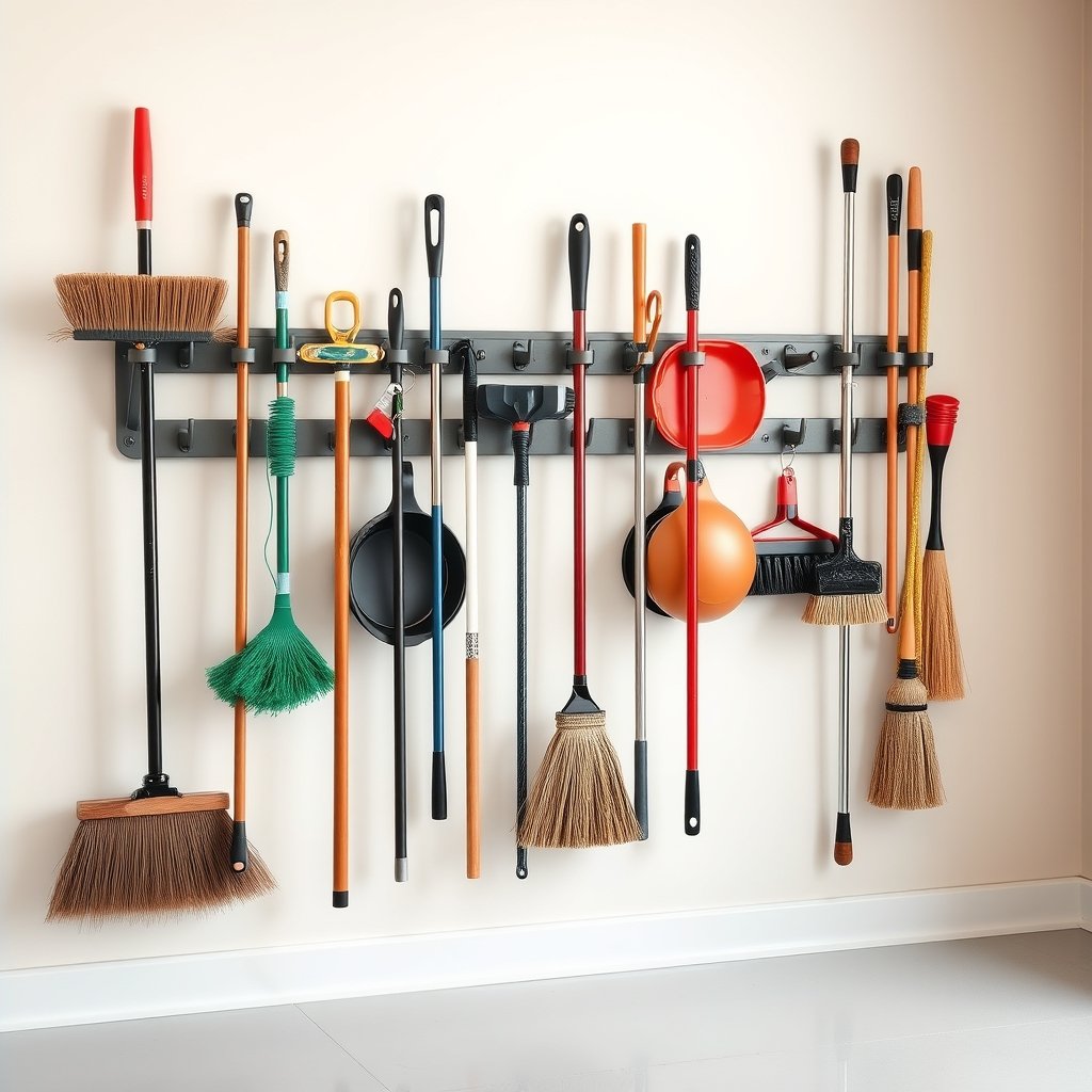 broom holder in action