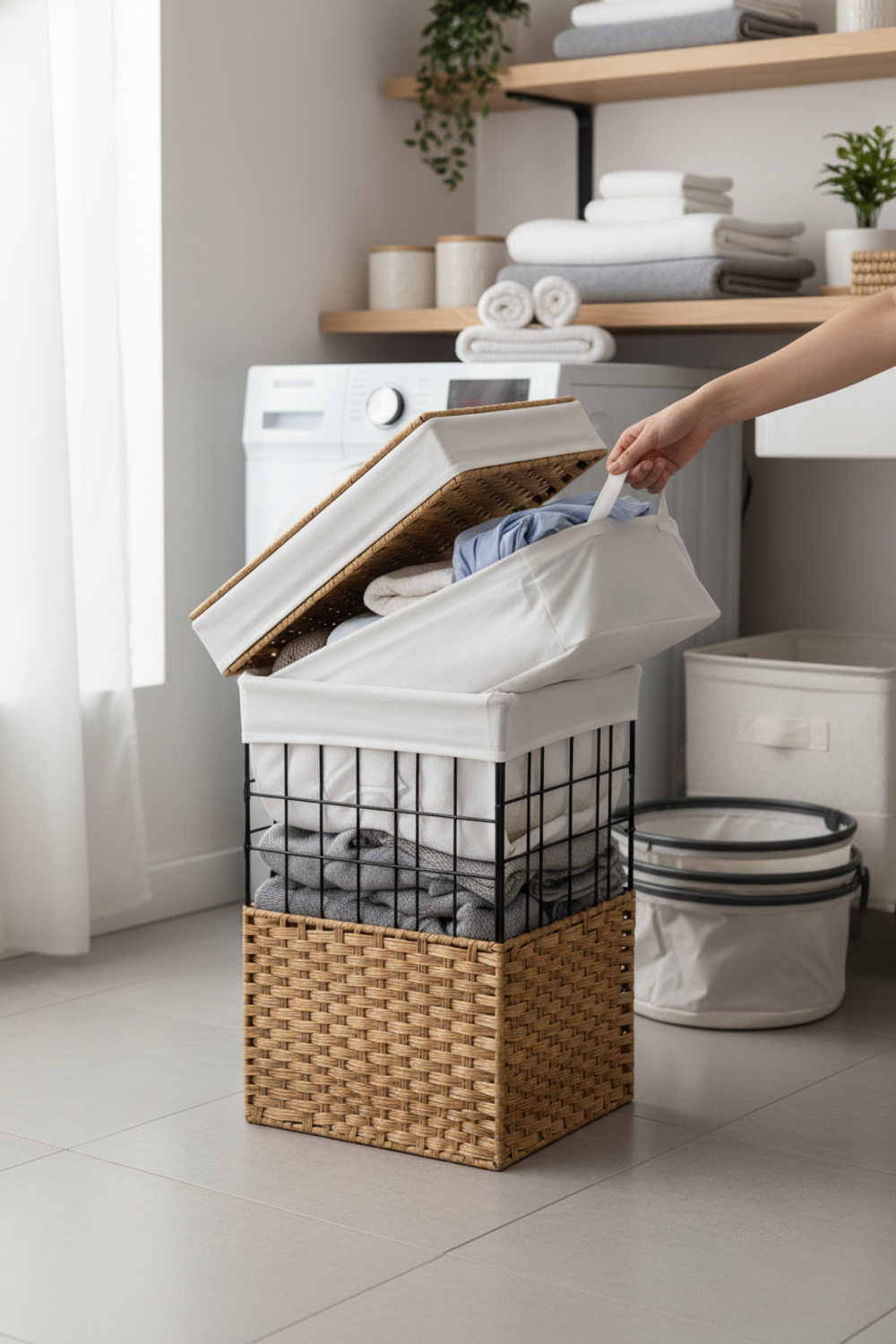laundry hamper in action