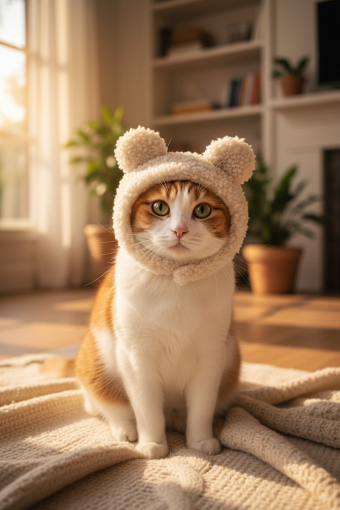 Cat Costume Warm Bear Hat for Small Pets Cute Adjustable Headwear for Cats and Puppies