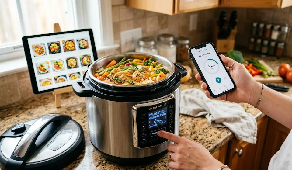 app controlled pressure cooker, programmable pressure cooker, smart multi cooker, pressure cooker with recipes app, smart instant cooker