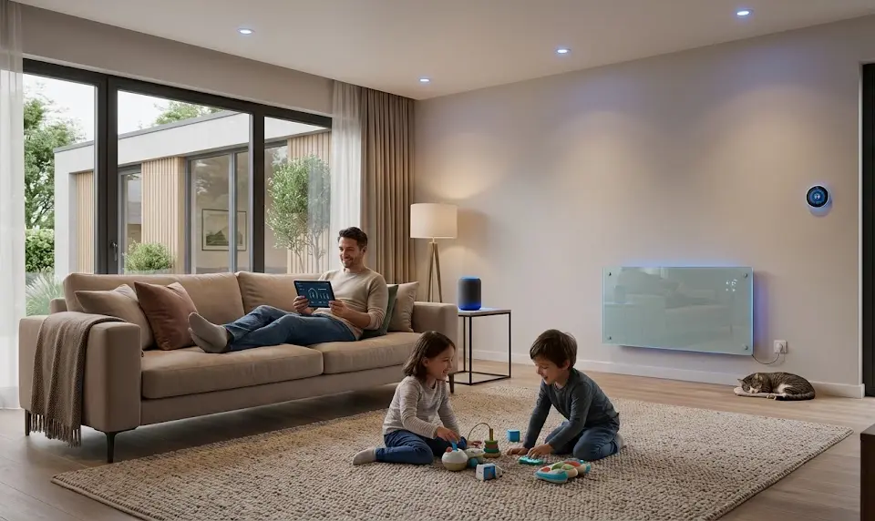 app controlled electric heater, smart room heater, energy saving smart heater, programmable space heater, smart heater with thermostat