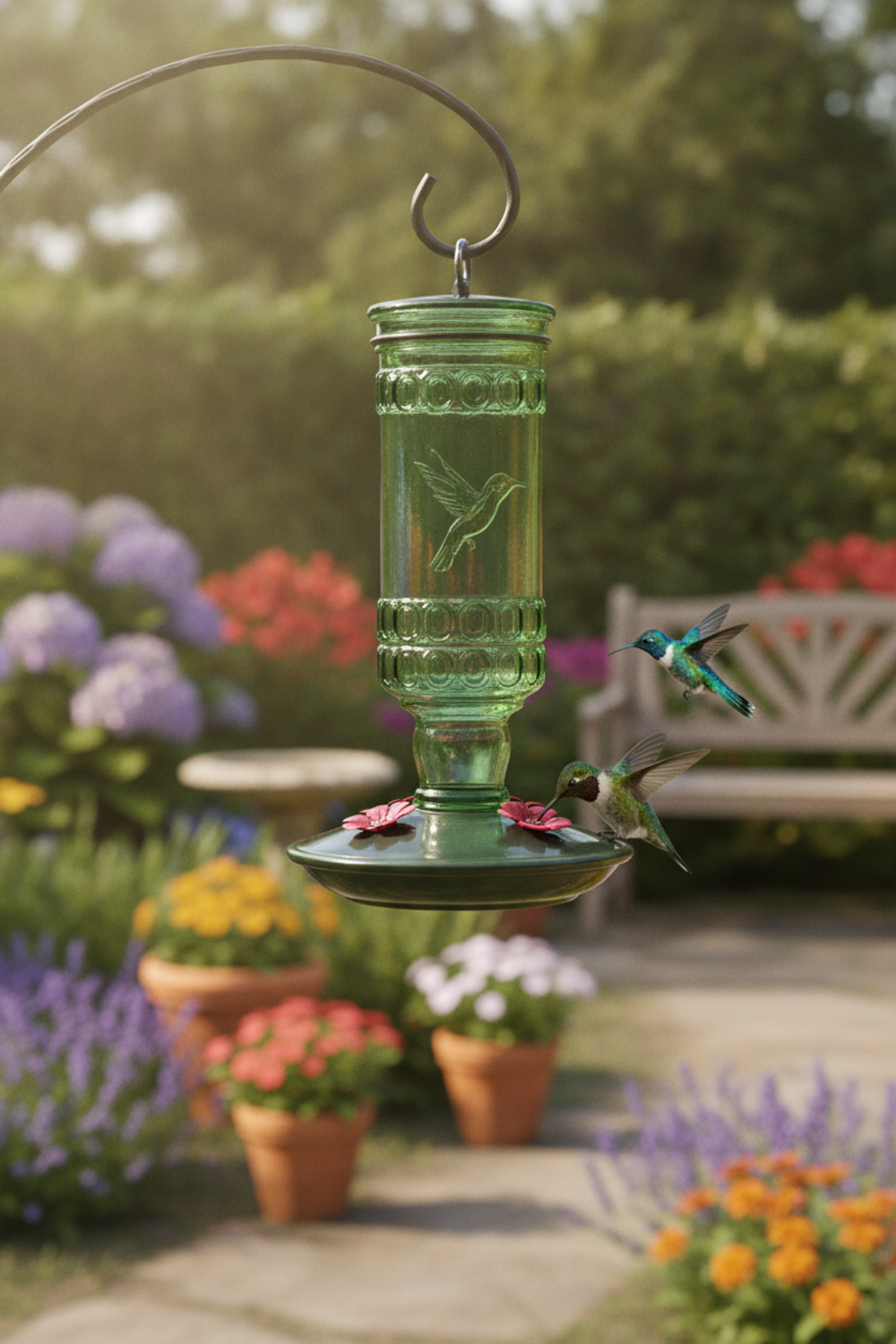 hummingbird feeder in action