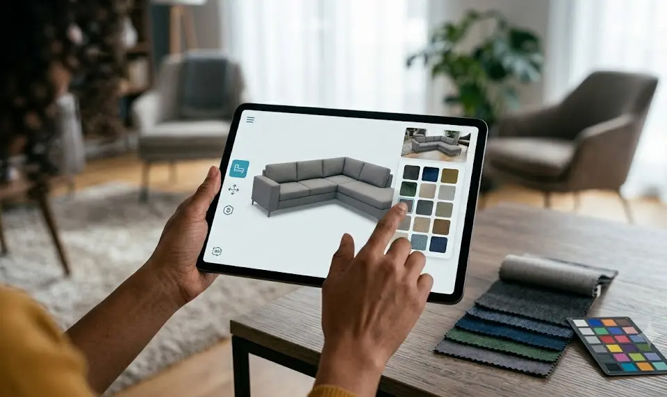 3D Furniture Configurator: 7 Best Ways to Increase Sales (Proven Guide) 3 Custom sofa builder online, visual CPQ furniture, build your own sectional