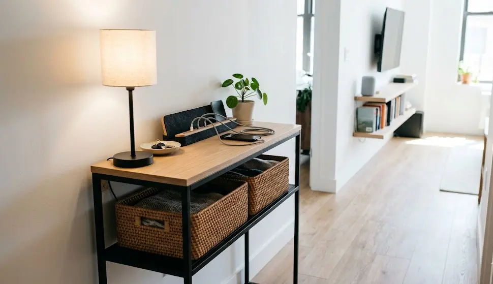 small entryway table, slim console table, narrow hallway table, small sofa table, console table for small spaces, compact entryway table, skinny console table, small console table with storage, modern small console table, small hallway table