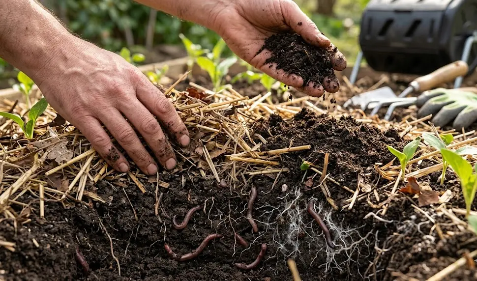 Compost bin for garden, soil health without tilling, building topsoil naturally
