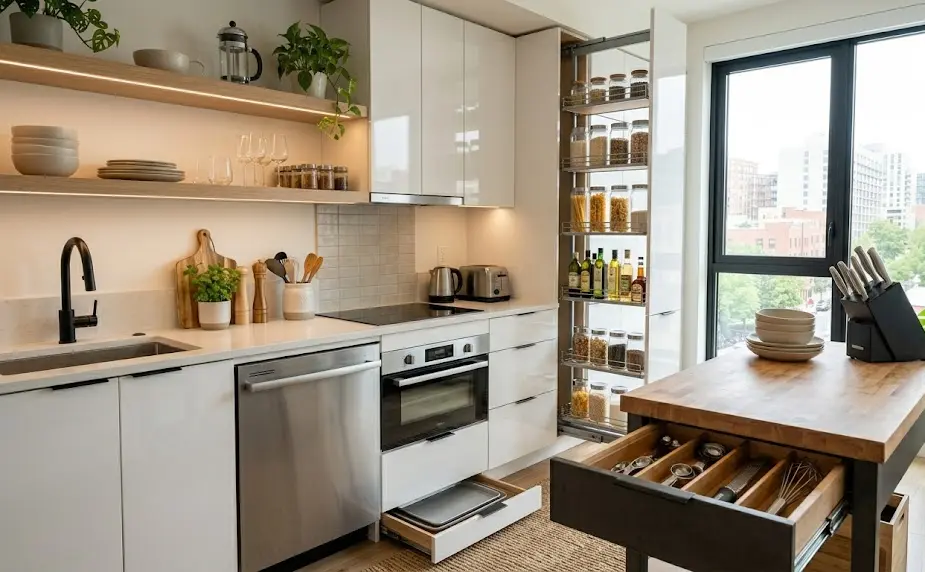 tiny kitchen ideas, small kitchen storage ideas, small kitchen organization ideas, small apartment kitchen ideas, space-saving kitchen ideas, small kitchen layout ideas, modern small kitchen ideas