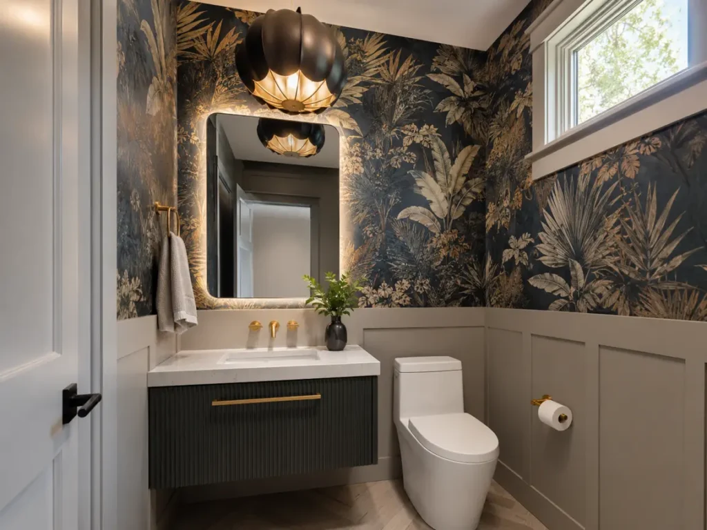 Half Bathroom Decor: 9 Amazing Ways to Transform Your Powder Room (Proven Guide) 4 half bathroom wallpaper ideas; small half bath decor; downstairs bathroom decor; powder room wall decor; half bath mirror ideas; half bathroom vanity decor; half bath lighting ideas; tiny powder room ideas