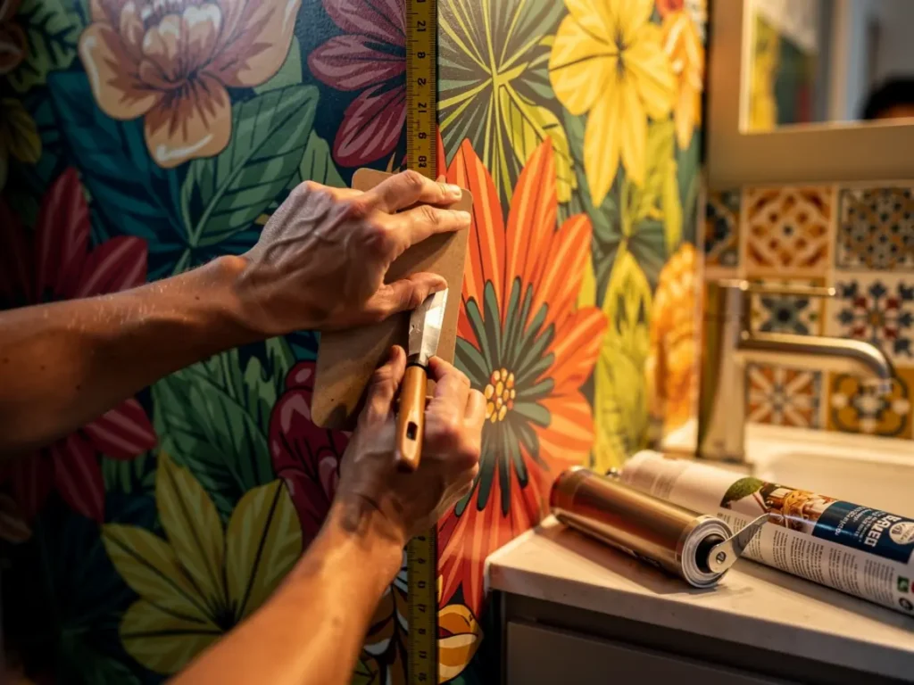 Eclectic Bathroom: 7 Amazing Ways to Create a Stunning Powder Room (Proven Guide) 3 eclectic powder room; maximalist bathroom decor; mixed pattern bathroom; bold wallpaper bathroom; gallery wall bathroom; vintage modern bathroom; colorful bathroom decor; personality-filled bathroom