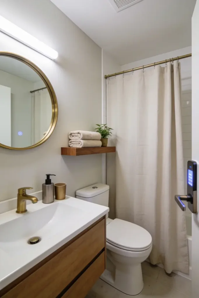 easy bathroom decor ideas; bathroom wall decor ideas; bathroom shelf decor; bathroom counter decor; bathroom mirror decor; bathroom lighting ideas; bathroom styling ideas; small bathroom decor ideas