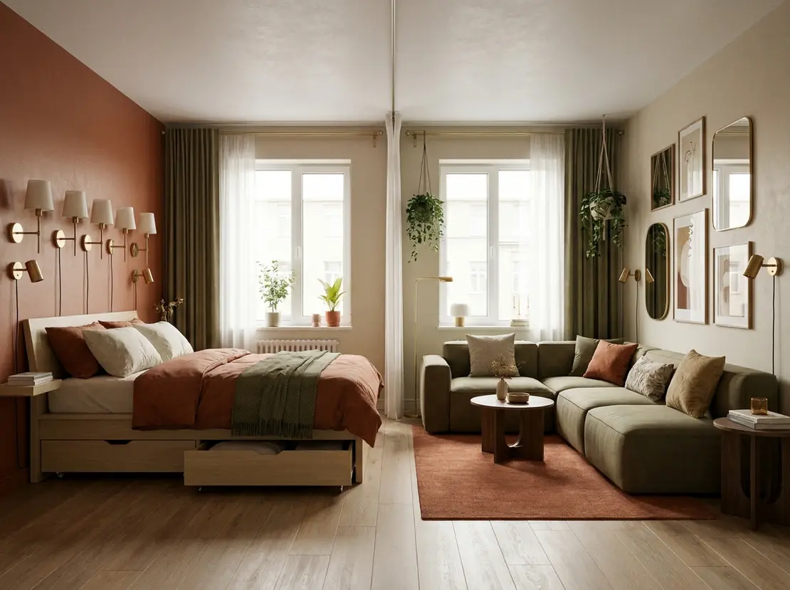small bedroom apartment ideas; one bedroom apartment layout; apartment living room decor; apartment bedroom ideas; compact apartment design