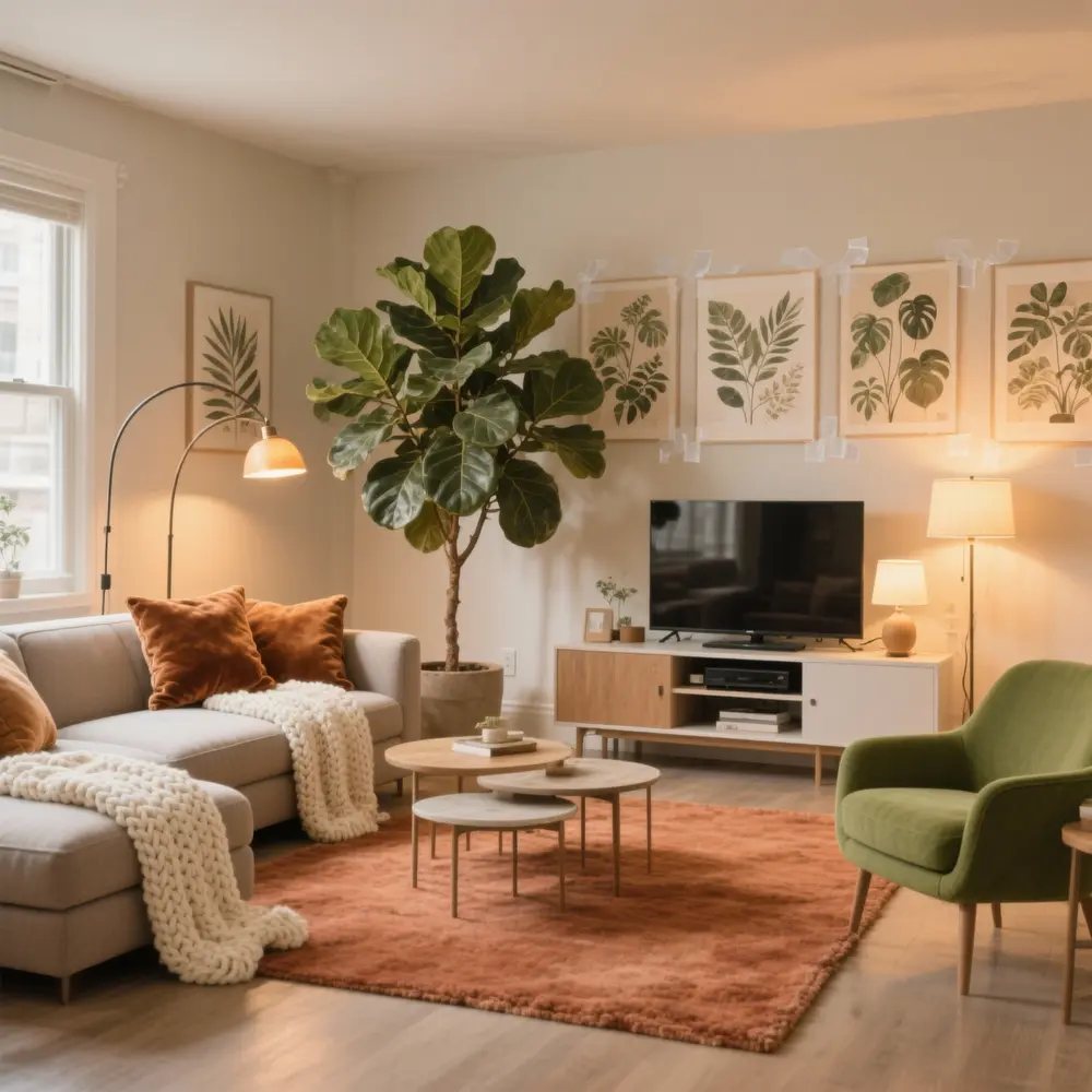 warm apartment ideas; cozy living room apartment; aesthetic apartment decor; comfortable apartment design; inviting home decor ideas
