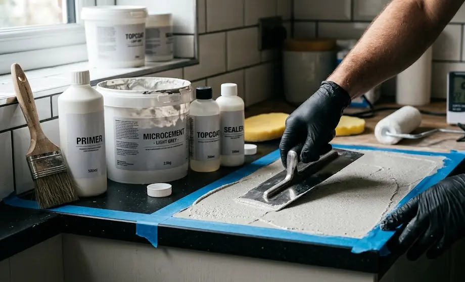 Microcement DIY Kit: 7 Amazing Ways to Achieve Professional Results (Proven Guide) 3 seamless concrete wall kit, waterproof microcement bathroom, DIY plaster floor coating, microcement countertop finish, decorative cement plaster