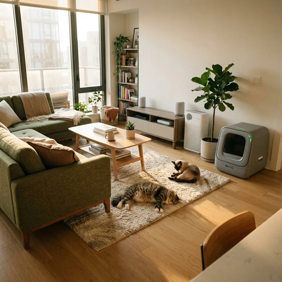 smart cat litter box app control, automatic litter robot alternative, multi cat self cleaning litter box, odor control smart cat tray