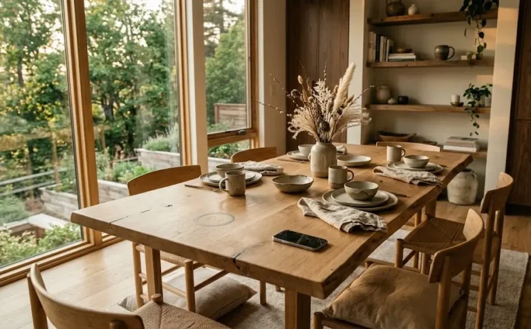 Wabi Japandi Dining Table: 7 Amazing Ways to Elevate Your Space (Proven Guide) 1 live edge japandi table, rustic organic dining table, low japandi floor table, wabi sabi oak table, natural fiber dining furniture