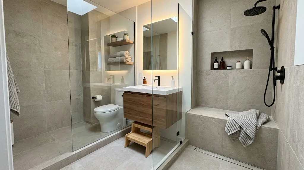 bathroom with no tub ideas; small bathroom shower only layout; is a bathroom without a tub bad for resale; walk-in shower instead of tub small bathroom
