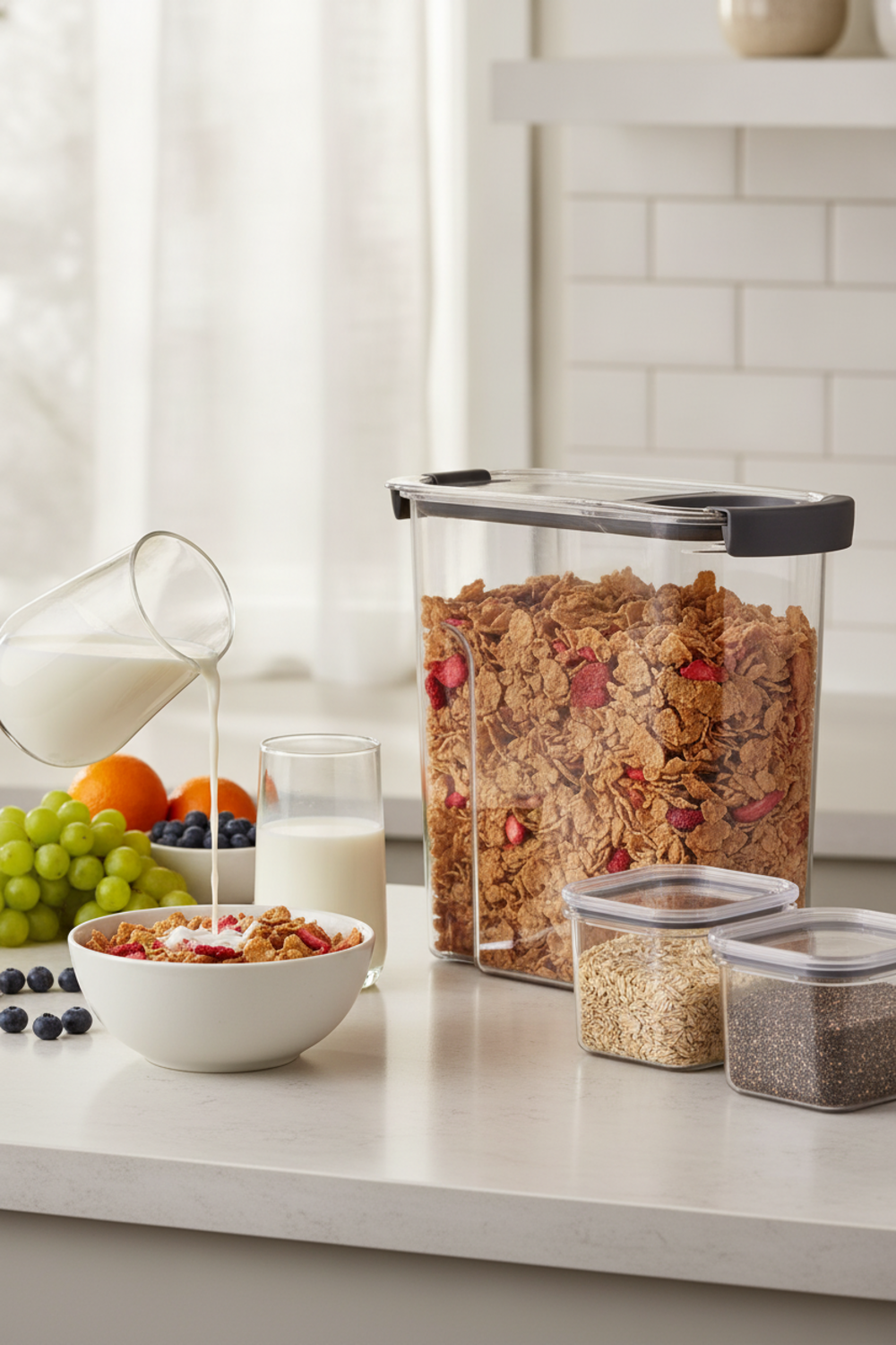 cereal container in action
